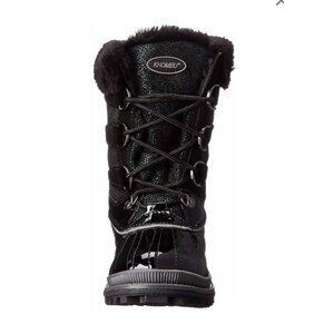 Khombu Women Free Black Patent Leather Faux Fur Trim Winter Duck Boots 9M